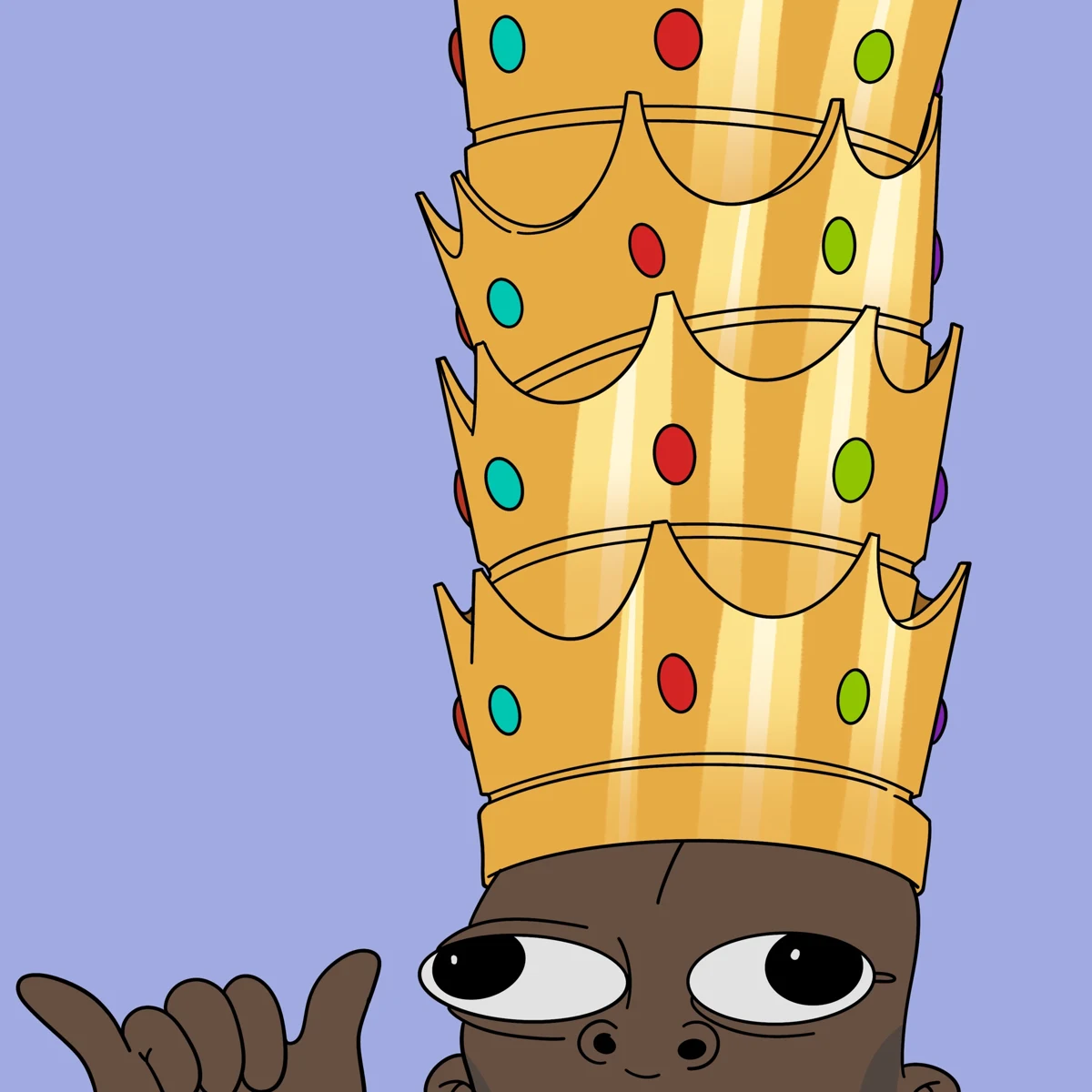 PRYNCE balancing a comically tall stack of gold crowns