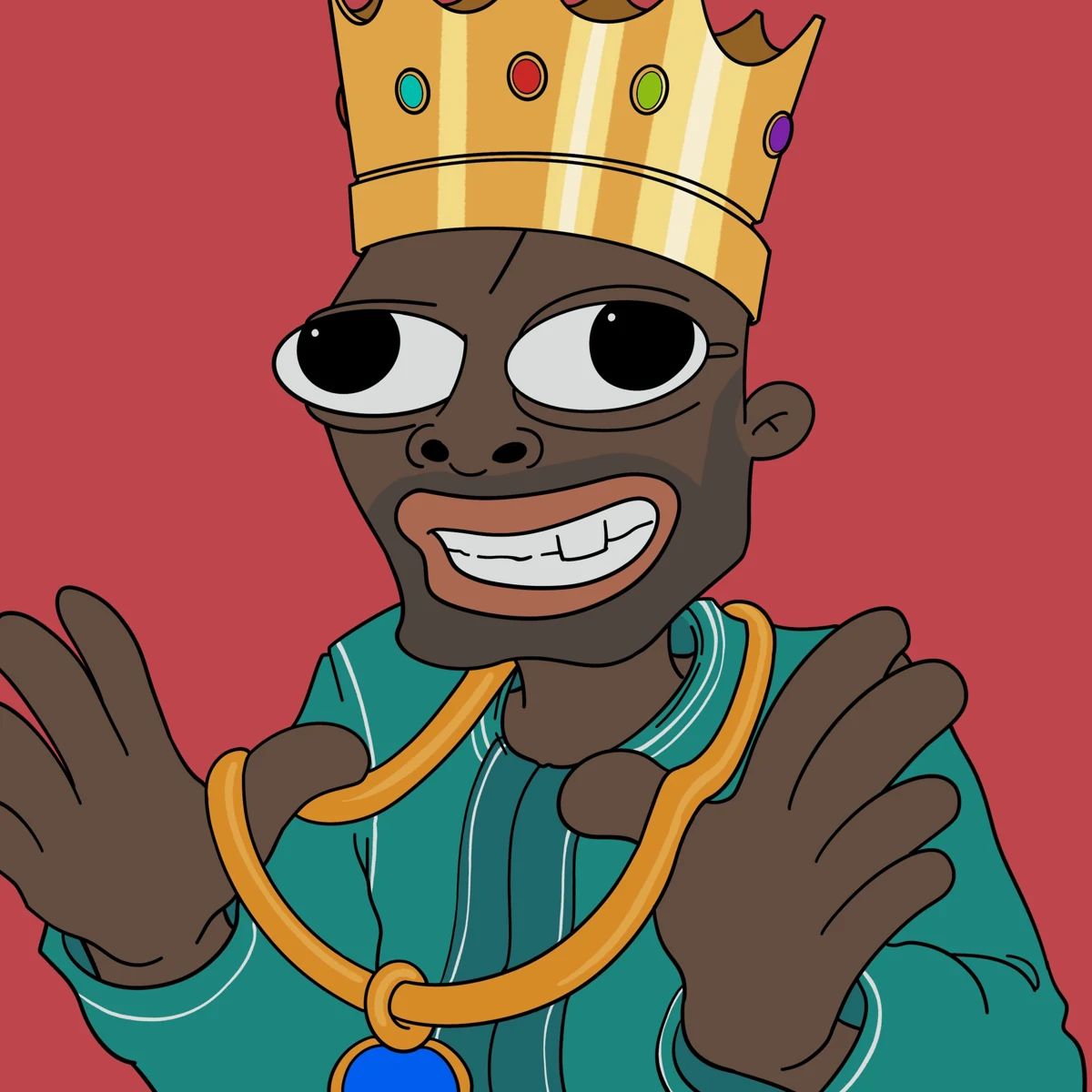 PRYNCE grinning with both hands up, gold chain on, very pleased with himself